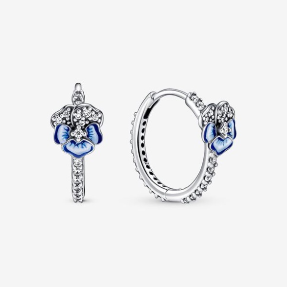 Blue Pansy Flower Hoop Earrings Pandora CA
